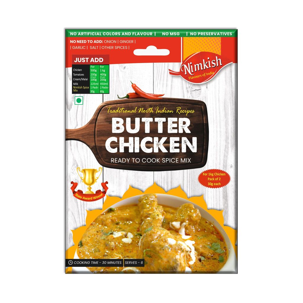 Nimkish Butter Chicken Ready to Cook Spice Mix | 60g | Onion Ginger Garlic Already in Mix | Himalayan Recipe