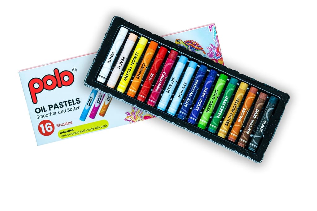 polo Oil Pastels Pack of 2 | 16 Vibrant Colors | Smooth Texture & Non-Toxic | Includes Free Scraping Tool | Ideal for Artists, Students & Beginners | Perfect for Drawing & Craft Projects view 2
