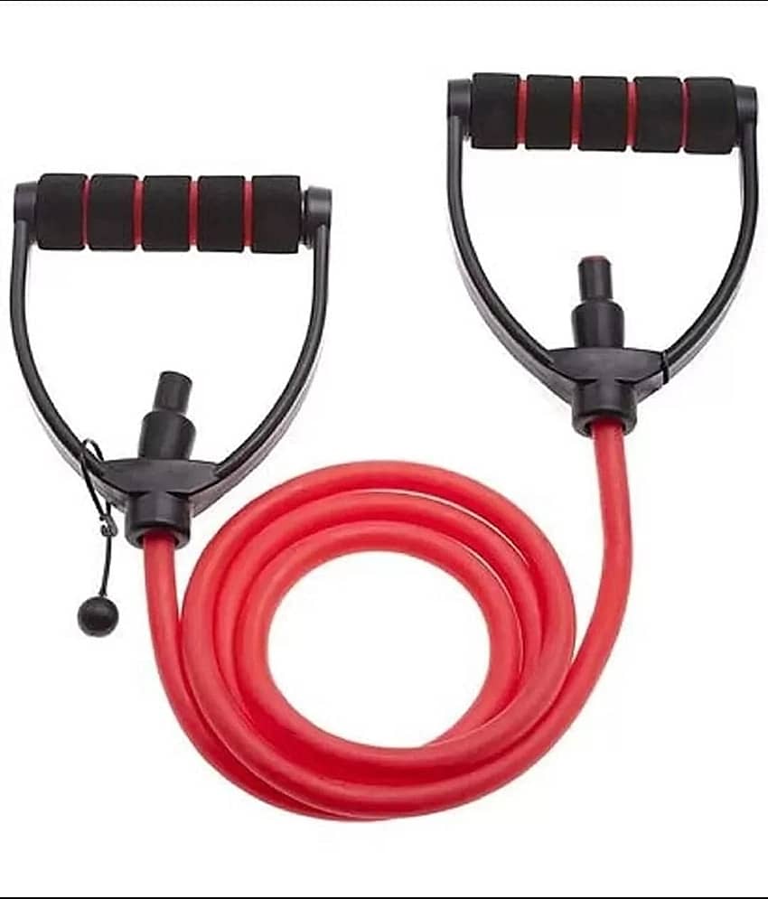 HORSE FIT Pack of 2 Combo |Premium Single Band Resistance Toning Tube and Foam Handle Jumping Skipping Rope for Fat Loos | Body Stretching and Gym Workout and Fitness Exercise Equipment Kit-Black view 2
