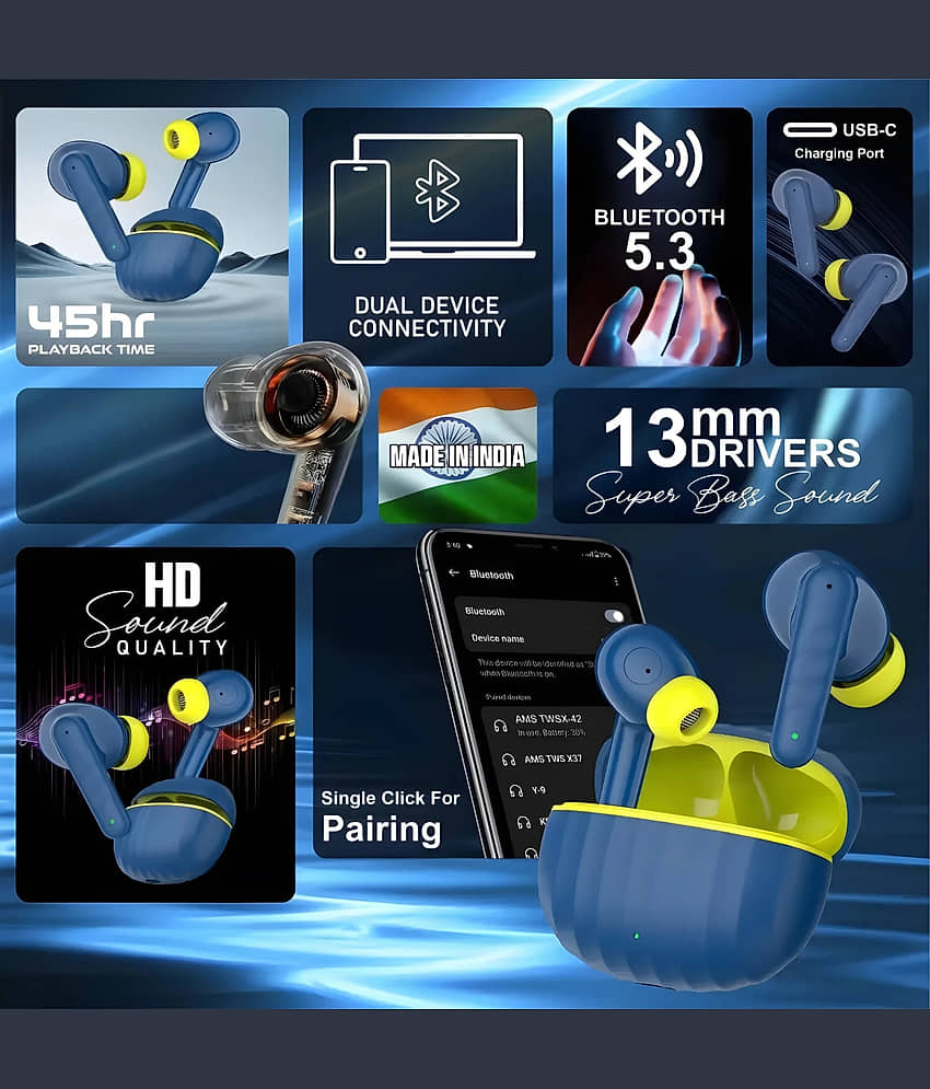 VEhop WAVE 191 GAMING Bluetooth True Wireless (TWS) In Ear 40 Hours Playback Powerfull bass,Fast charging IPX4(Splash & Sweat Proof) Navy view 2