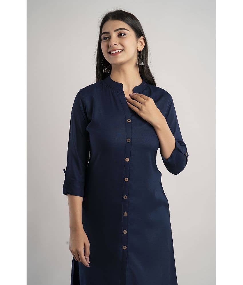 MAUKA - Blue Rayon Women's Front Slit Kurti ( Pack of 1 ) view 2