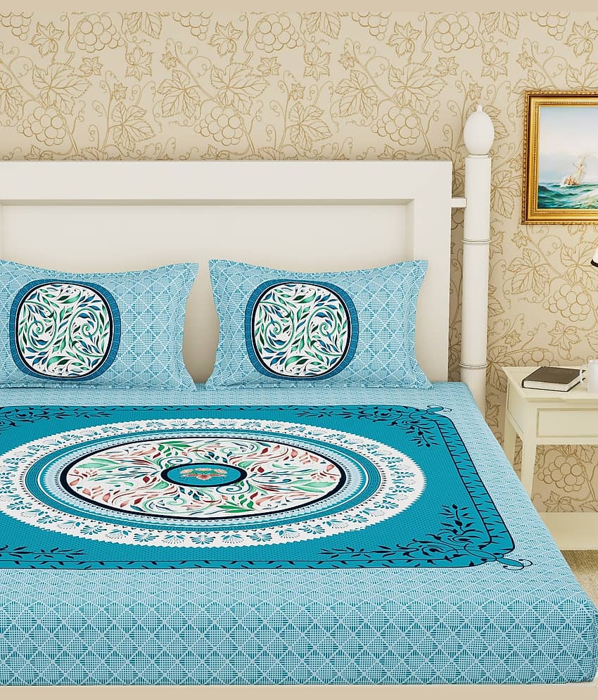 Cosito Cotton 1 Double Bedsheet with 2 Pillow Covers ( Blue ) view 2