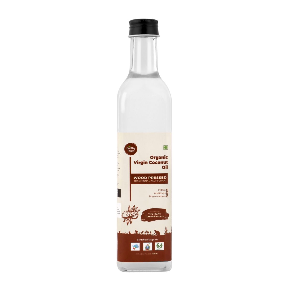 Earthy Tales Organics Organic Virgin Coconut Oil - Wood-Pressed Virgin Elixir, 1 L