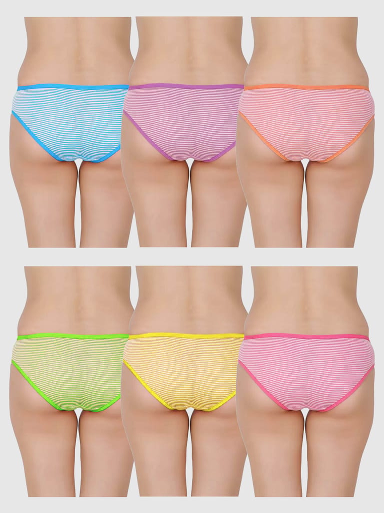 DOOZIE LOVEPLUS WOMEN'S BIKNI COTTON MULTICOLOR STRIPES PANTY PACK OF 6 view 2