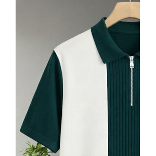 Ausk Mens Green, White Graphic Print Cotton Blend Polo Collar T-Shirt view 2