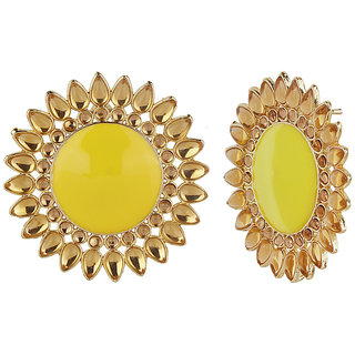 Enamel Round Crystal Line Drop Out Studds Golden Yellow Alloy Brass Copper Earrings for Women's Fashion Jewelry view 2