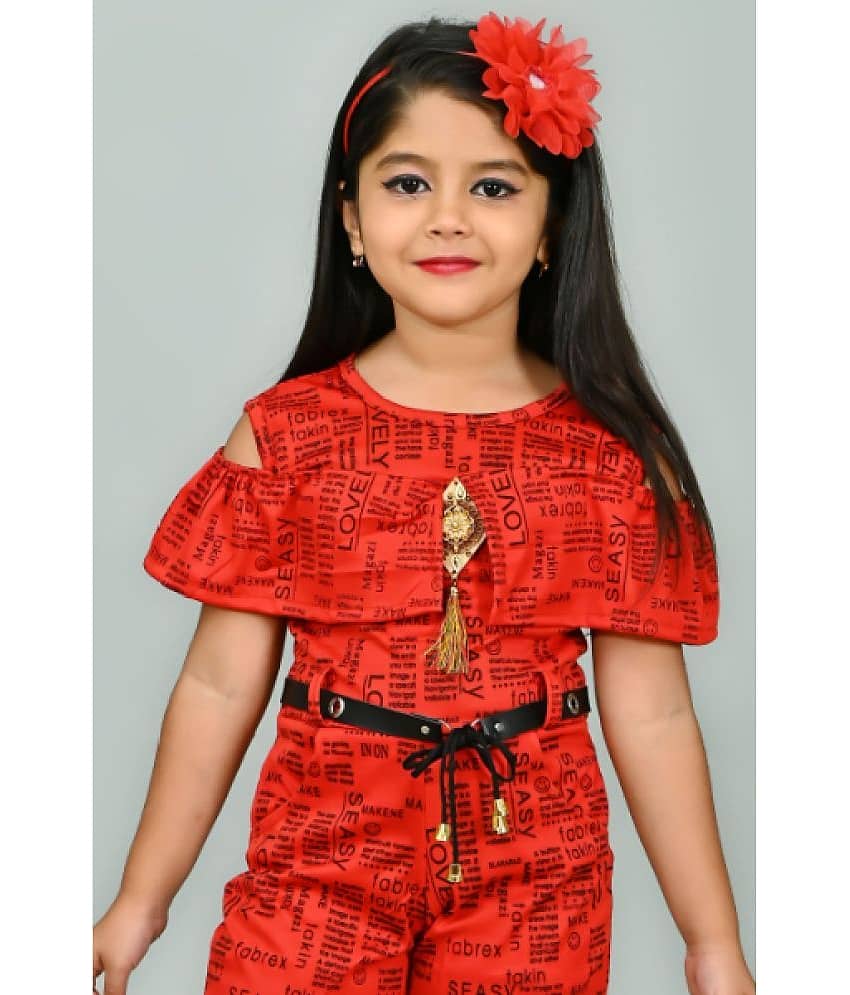 JCT DRESSES Crepe Dungarees For Girls ( Pack of 1 , Red ) view 2