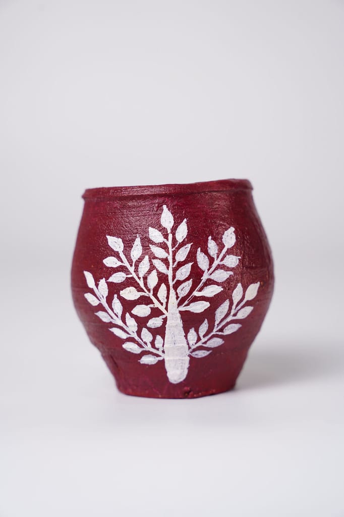 Small Handcrafted Terracotta Pot with Traditional Warli Ar view 2