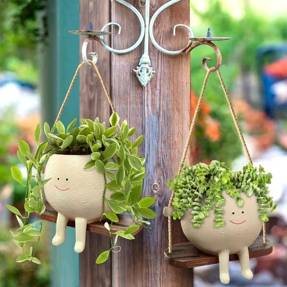 Swing Smiling Face Resin Planter Pot - Indoor & Outdoor view 2