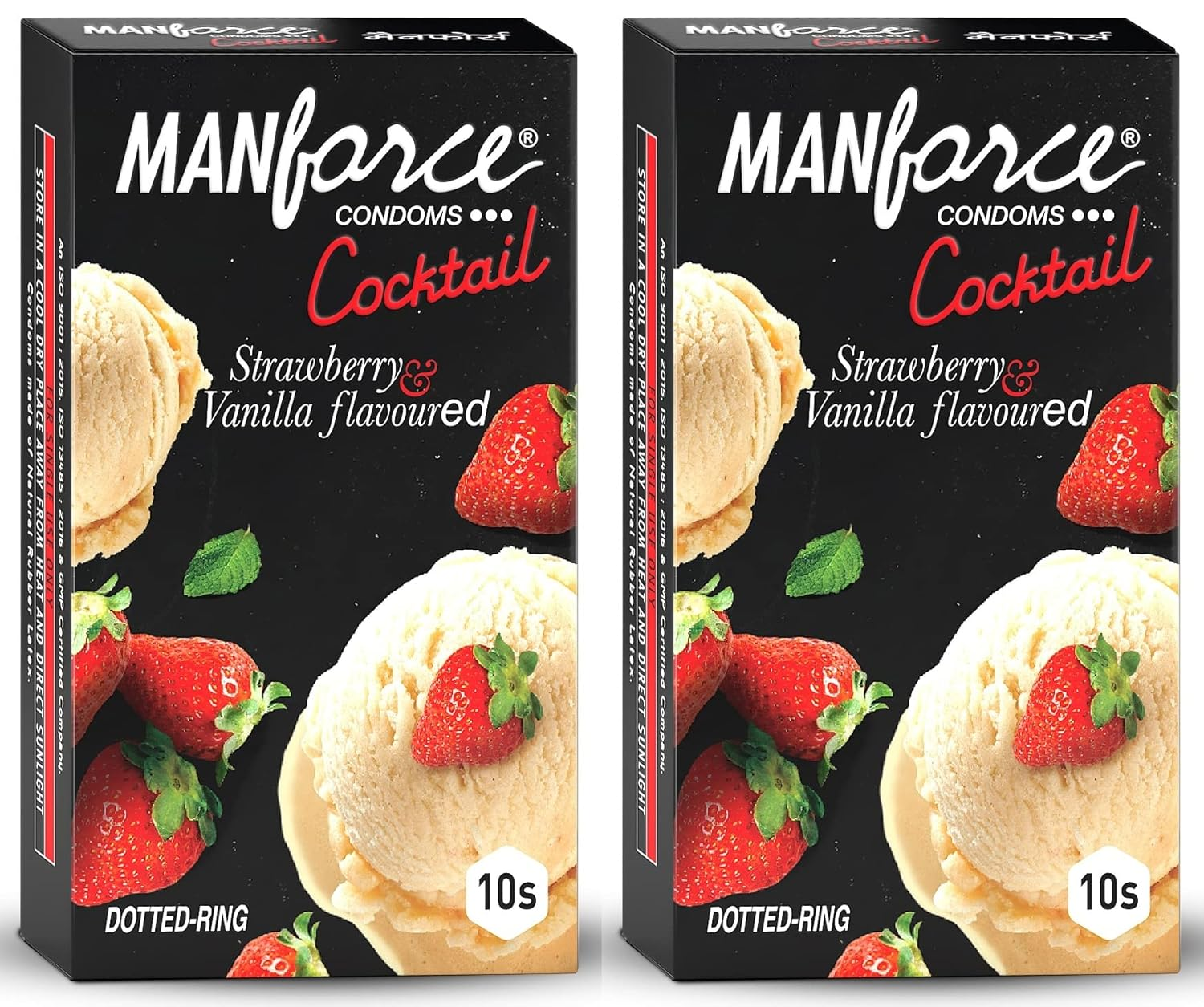 MANFORCE Cocktail Condoms with Dotted-Rings Strawberry & Vanilla Flavoured- 10 Pieces x Pack of 2 Condom (Set of 2 20 Sheets) view 2