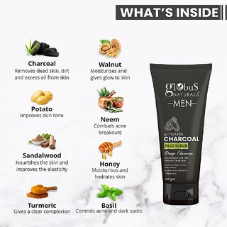 Globus Naturals Anti Pollution & Anti Acne Charcoal Face Wash, Detoxifying Cleanser, Fights Pollution and De-Tans skin, For Men with Oily & Acne Prone Skin, 100 gms view 2