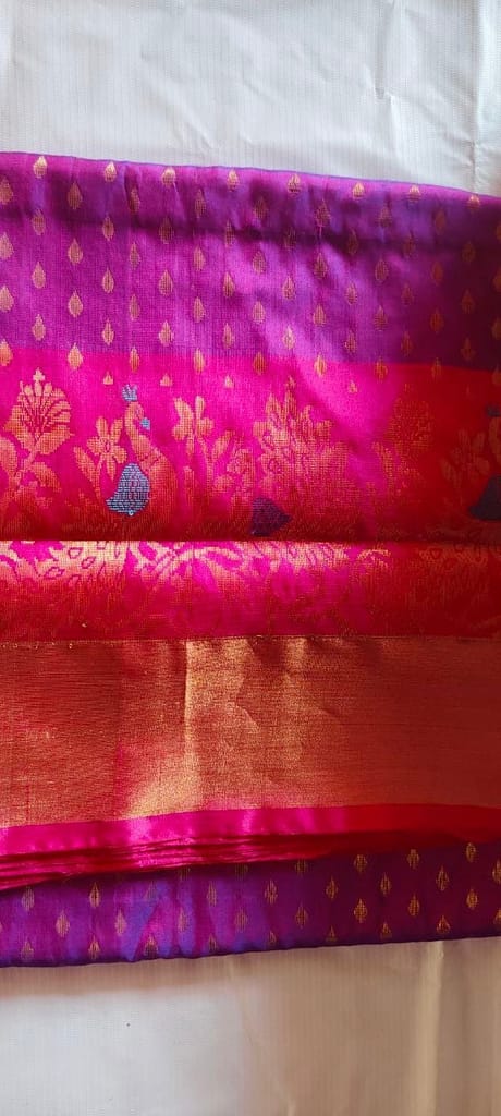 Pink and Purple Saree with Golden Border view 2