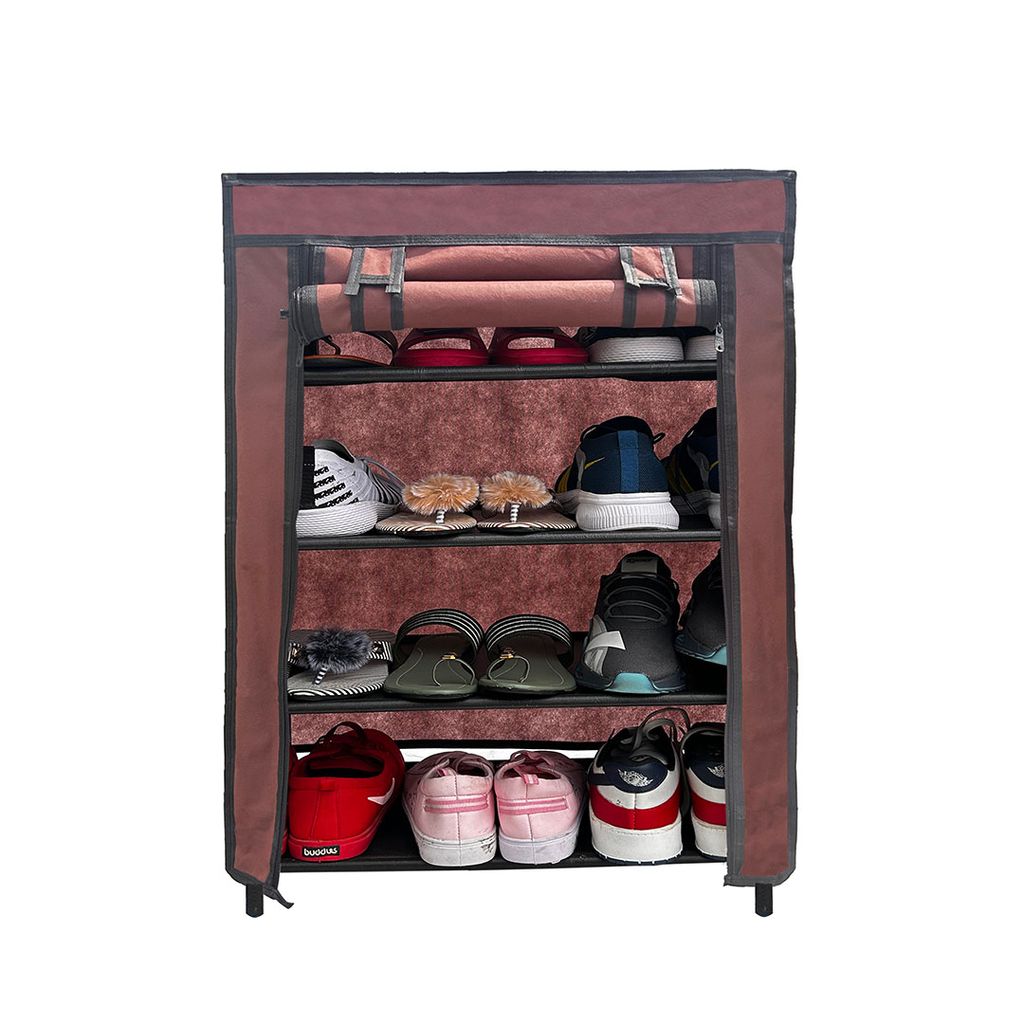 PHILOSHOP 4-Tier Metal Shoe Rack with Dustproof Cover – Black, Space-Saving Storage Organizer for Entryway view 2