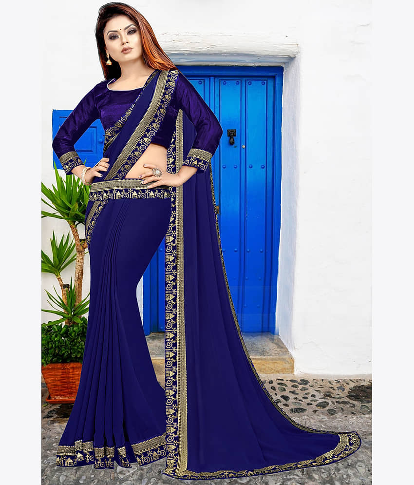 WXW Fashion Lycra Embroidered Regular Saree With Unstitched Blouse Piece ( Brown ) view 2