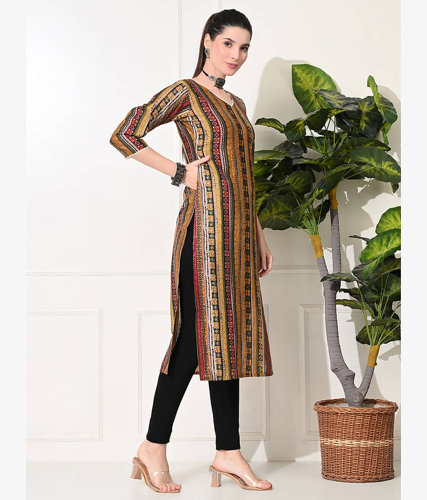 AMTHI Pack of 1 Chanderi Self Design Straight Women's Kurti - ( Yellow ) view 2