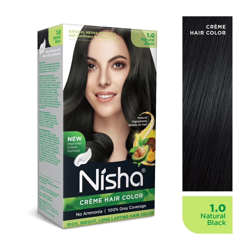 Nisha Creme Hair Color Natural Black 60g Pack of 2, Permanent Hair Colour, No Ammonia, 100% Grey Coverage view 2