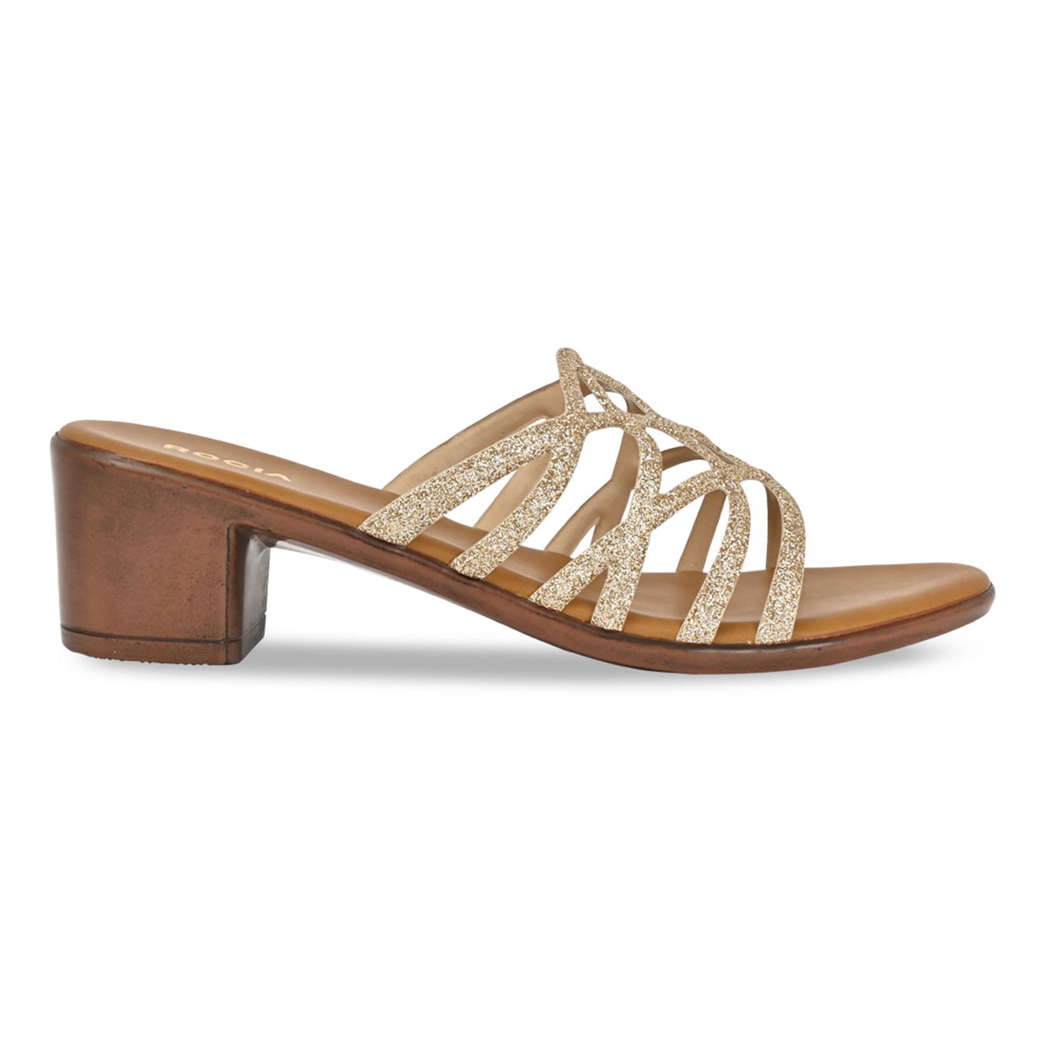 Gold Women Shiny Strappy Block Heels view 2