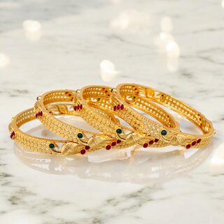 18k One Gram Gold Plated Traditional Designer Pack of 4 Bangle Set For Women view 2