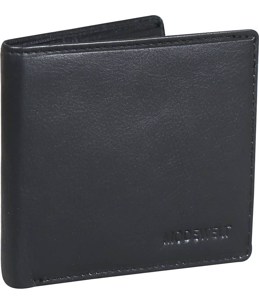 MODEWELT Black Leather Men's Two Fold Wallet ( Pack of 1 ) view 2