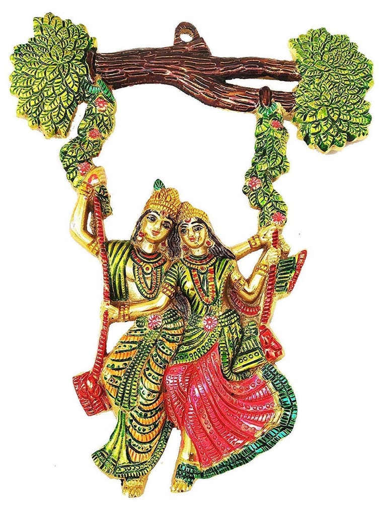 Metal Colorful Radha Krishna Jhula Figure for Wall Hanging/Decor Home/Temple/Office/Home Decoration/Worshiping/Gifting Purpose Item