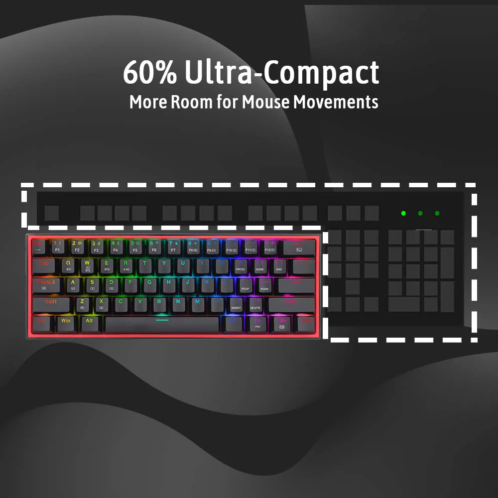 Redragon Fizz Pro K616 - 60% Wired+2.4ghz+Bt Mechanical Keyboard Black (Red Switch) view 2