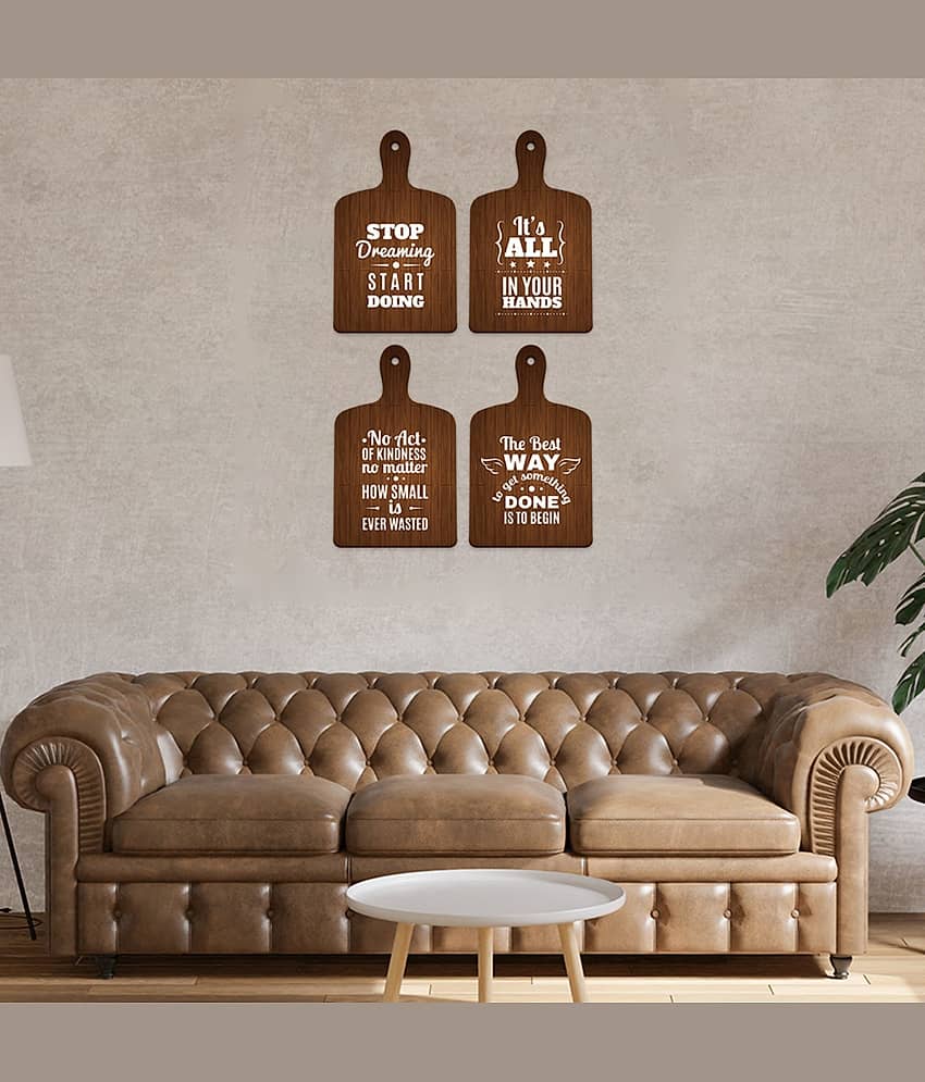 SAF Set of 4 MDF Brown Paddle Wall Hangings with Motivational Quotes | Rustic Wood-Style Kitchen Décor | Inspirational Wall Art for Home Office Café view 2