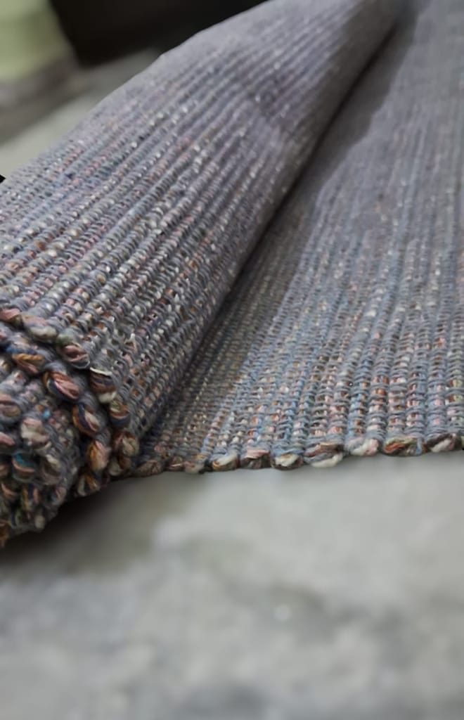 PASHANMO Hand-Woven Cotton Rug with Diamond Weave and Tassels – dusky blue and grey, 4ft x 6ft view 2