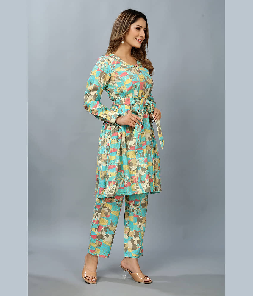 SARRAS Women Printed A-line Kurti With Pants ( Blue ) view 2