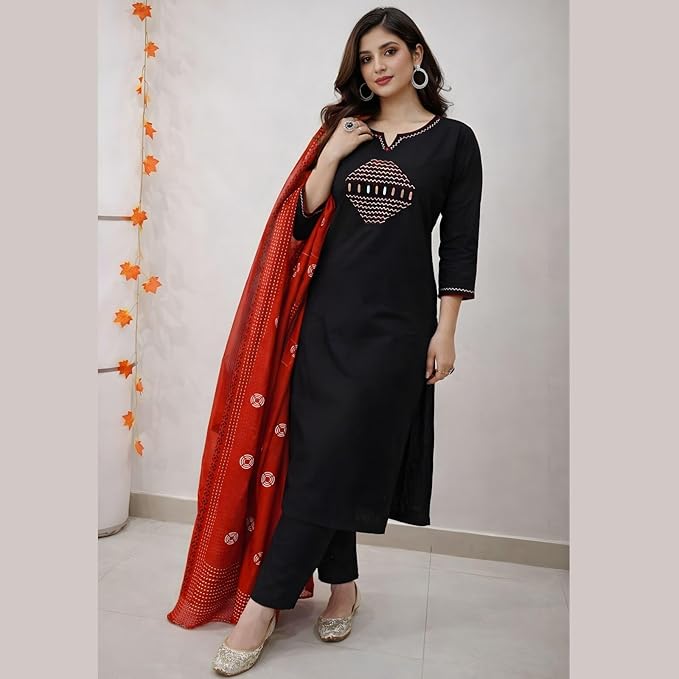 Embroidered Kurti Set with Matching Dupatta & Pants view 2