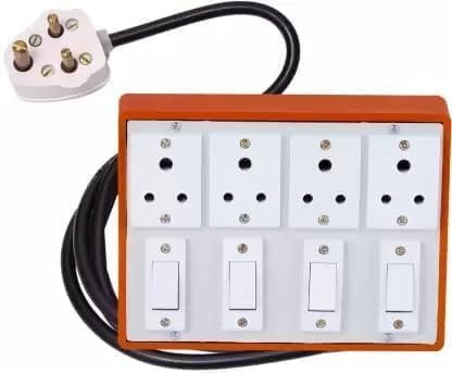4 Anchor Socket 4 Switch Extension Board | Heavy Duty Copper Wire | 3 Pin Plug | Long Cable