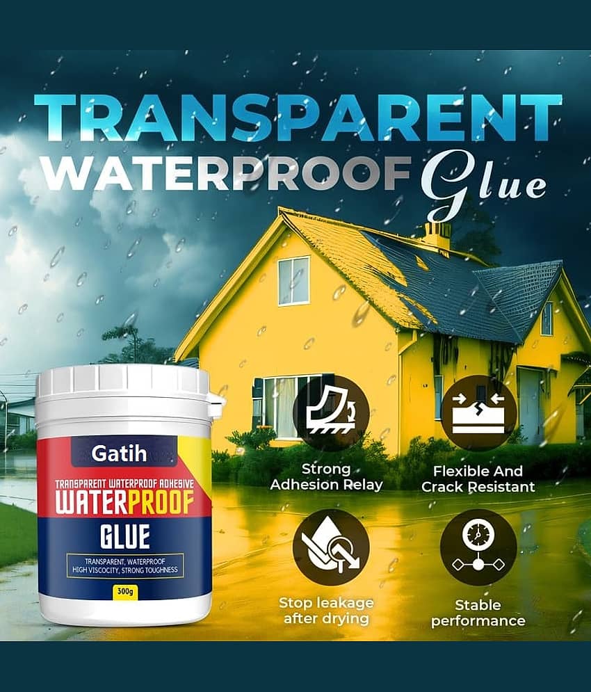 Crack Seal Glue 300gm with Brush Transparent Waterproof Resin Epoxy for Roof Leakage Crack Seal Agent Roof Water Leakage Solution Water Proof Glue for Waterproofing view 2