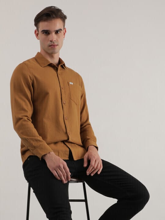 Men`S Solid Khaki Shirt