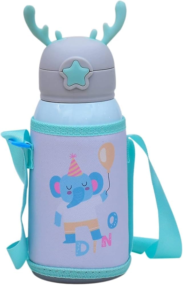 Children's Vacuum Insulated Deer Bottle with Sipper and Strap view 2