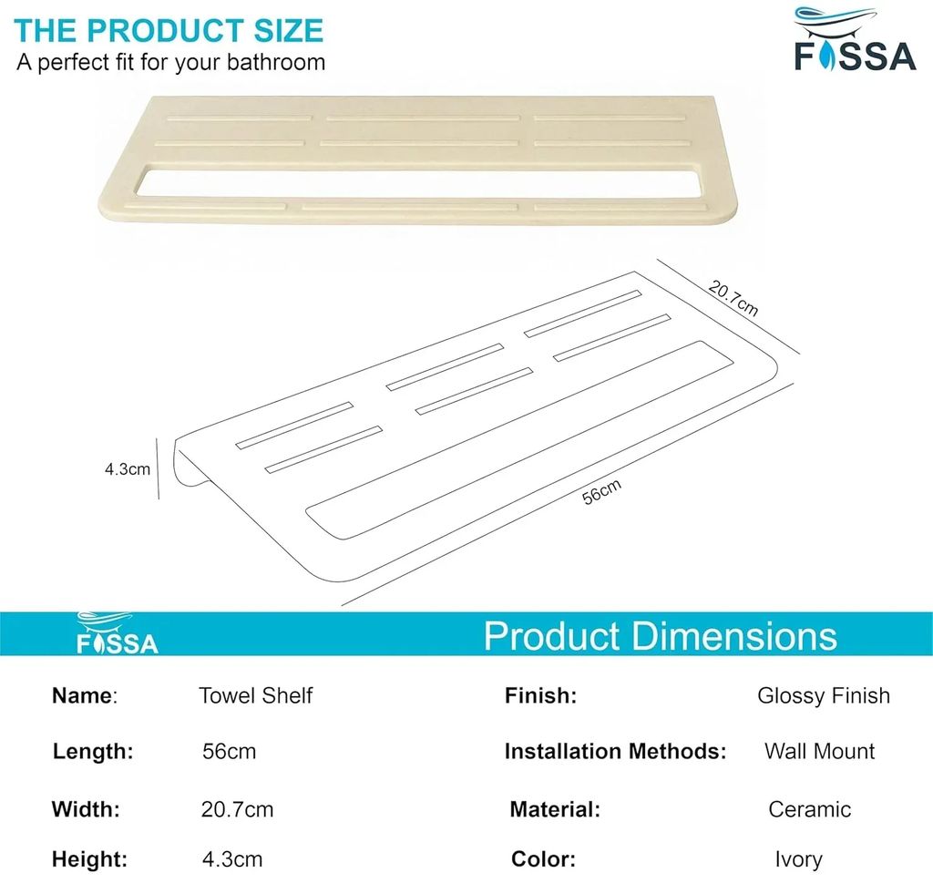 Fossa Wall Mounted Towel Shelf Ivory Quartz Ceramic (RM-127) view 2