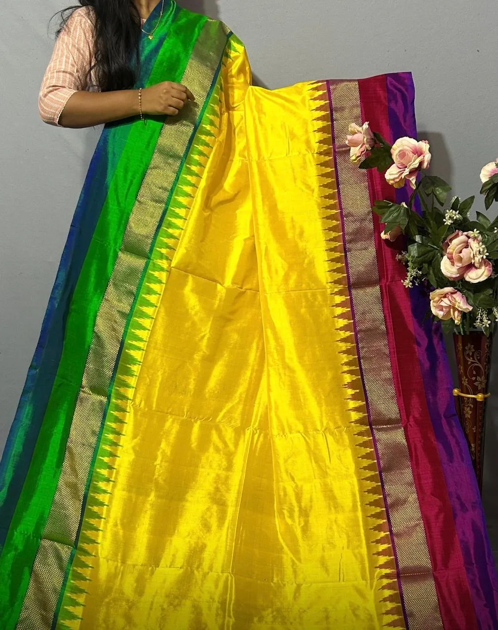 Exclusive Designer Pochampally Ikkat Silk SareeSilk Mark Certified Rich Ikkat Hand Woven Pallu & Blouse
