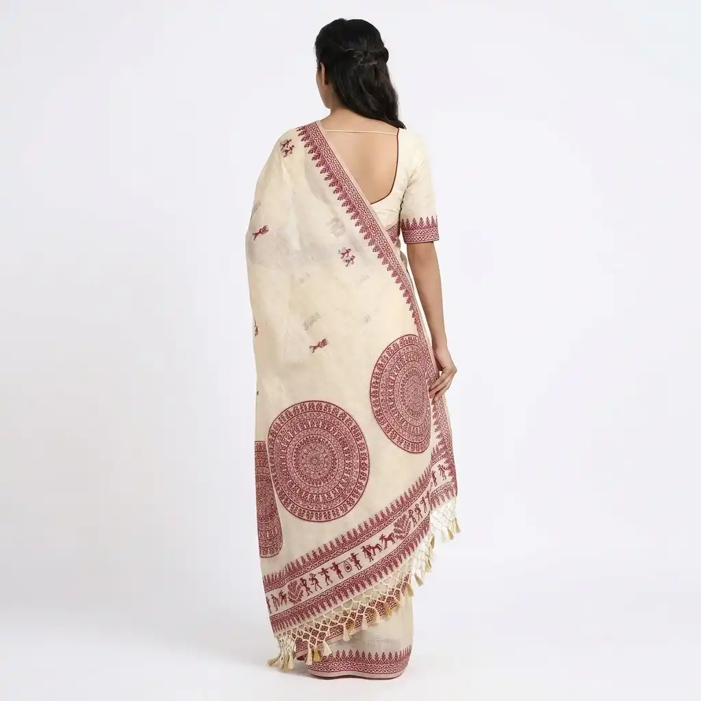 Tussar Cotton Sambalpuri Saree with Mandala Motifs view 2