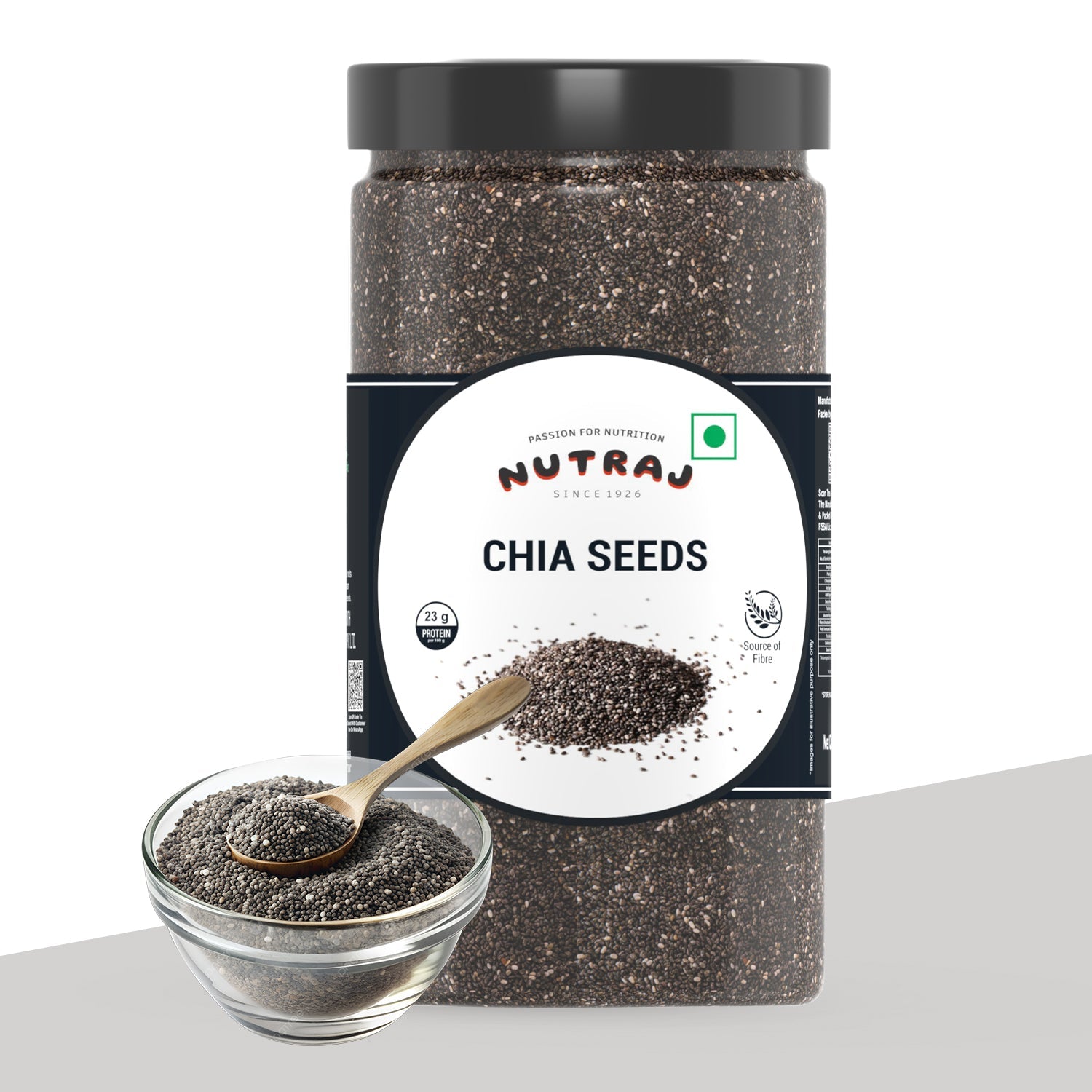 Nutraj Chia Seeds 500g jar view 2