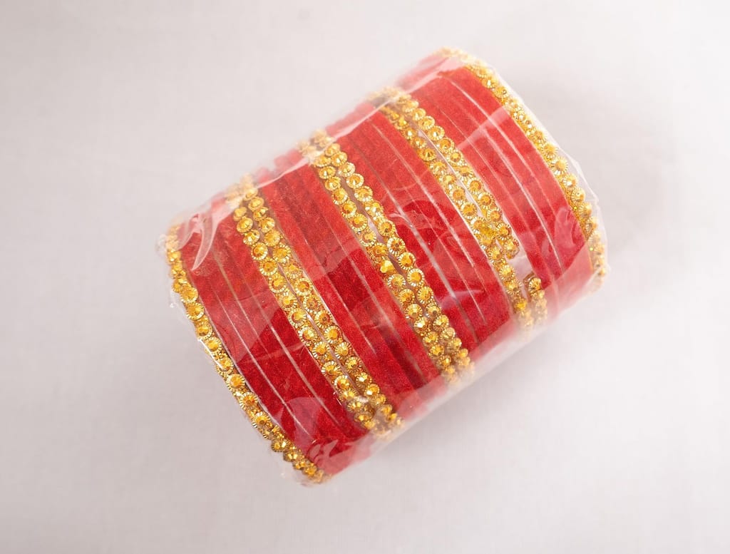 Red and Gold Rhinestone Bangle Set view 2
