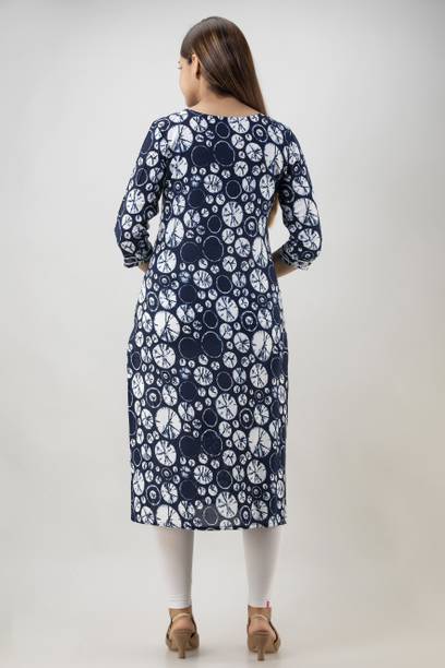 Women Printed Viscose Rayon Straight Kurta (Blue) view 2