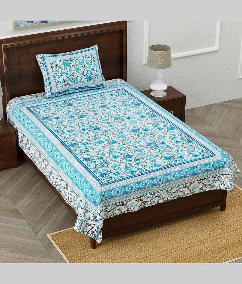 Shubastik Cotton 1 Single Bedsheet with 1 Pillow Cover ( Blue )