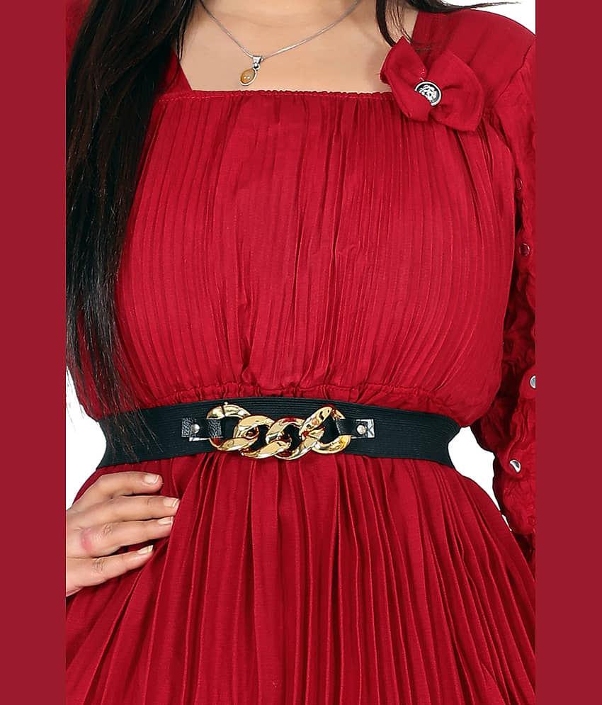NEWSIFA Women Cotton Blend Embellished Fit & Flare Dress ( Maroon ) view 2