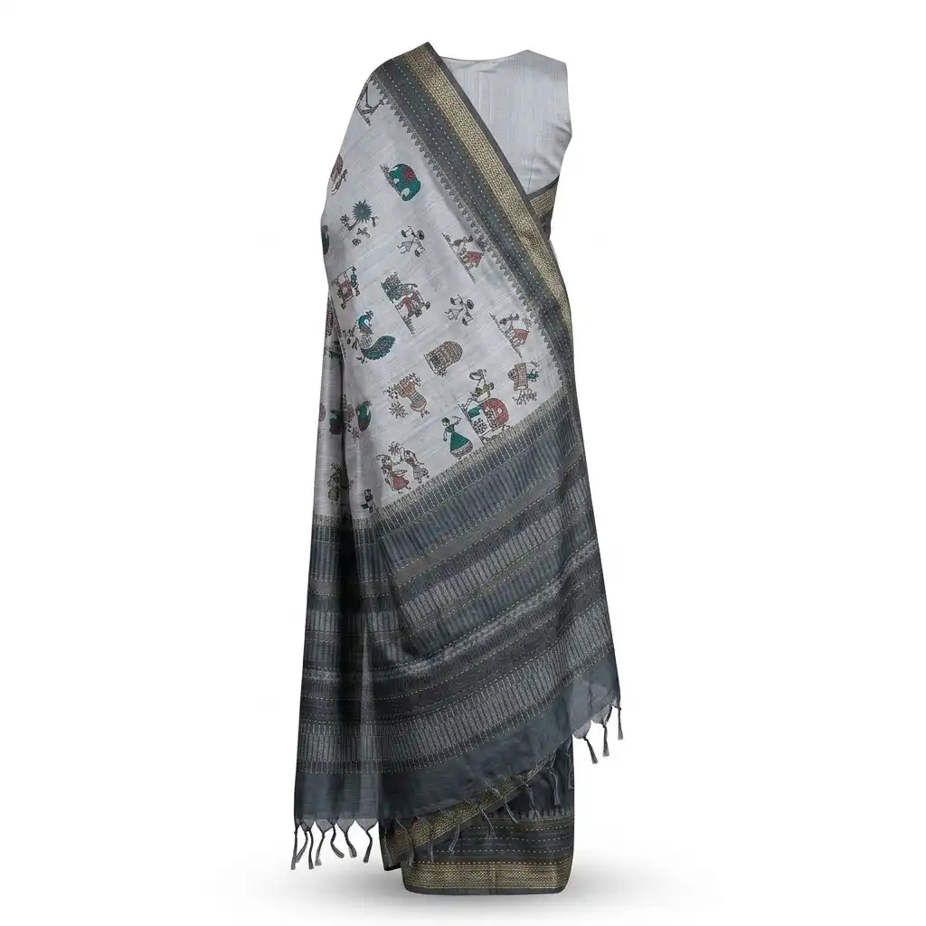 Blue Gray Sambalpuri Saree view 2