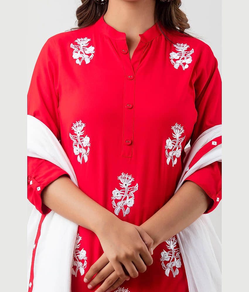 MAUKA - Red Straight Rayon Women's Stitched Salwar Suit ( Pack of 1 ) view 2