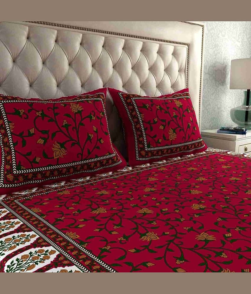 Cosito Cotton 1 Double Bedsheet with 2 Pillow Covers ( Red ) view 2