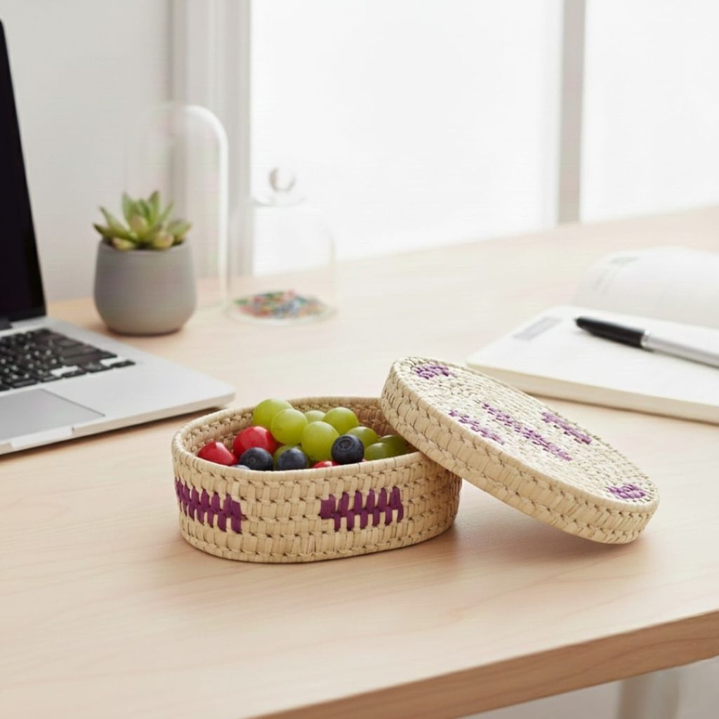 Palm Oval Storage Box – Handwoven Eco-Friendly Organizer view 2