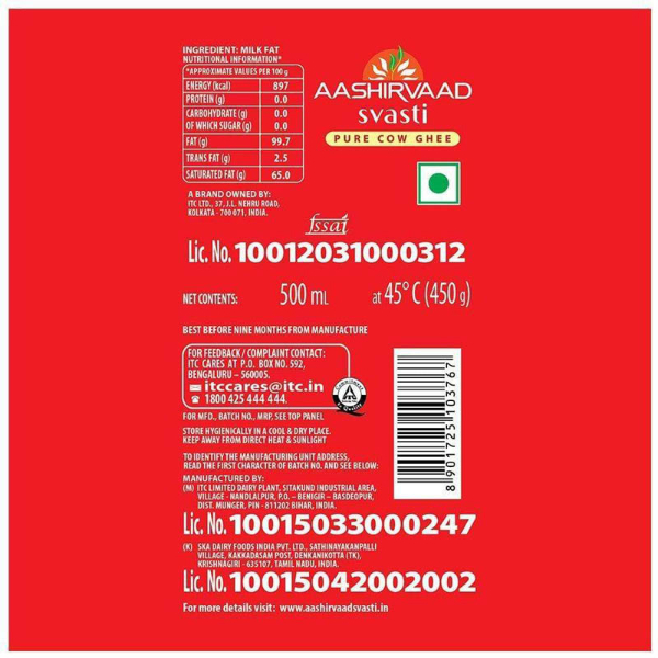 Aashirvaad Svasti Cow Ghee 500 Ml view 2