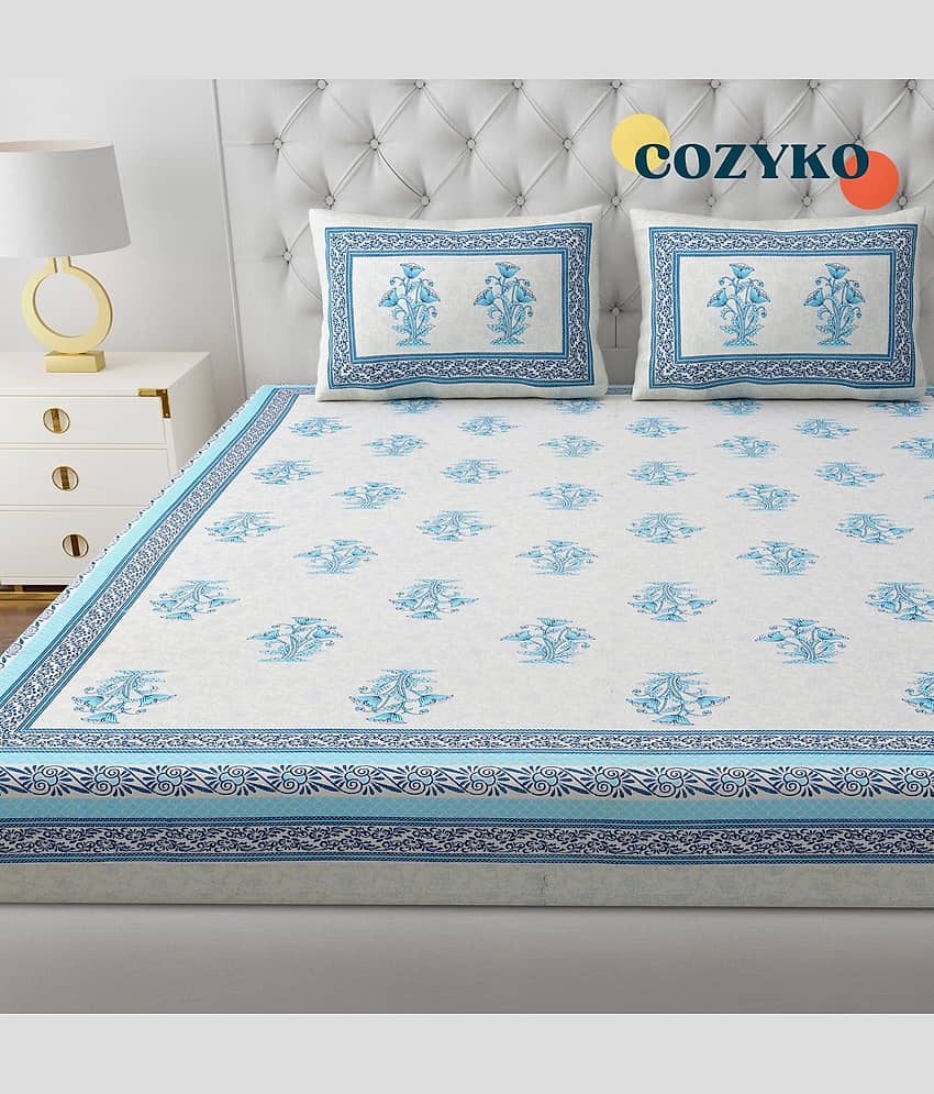 COZYKO Cotton 1 Double King Bedsheet with 2 Pillow Covers ( Blue ) view 2