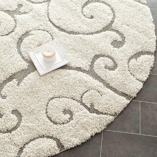 GALLERY HOME Silky Smooth Anti-Skid Shaggy Round Carpet with 2 inch Thickness (8x 8 Round, Ivory Grey F2) view 2