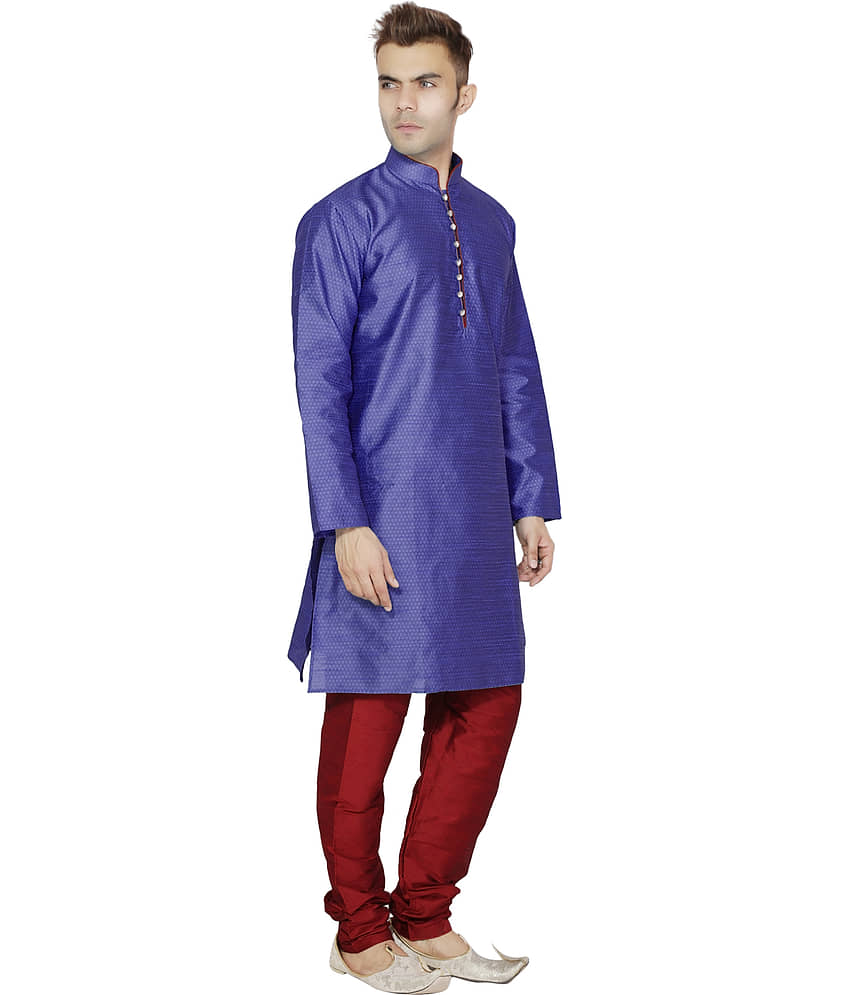 SKAVIJ Blue Silk Blend Kurta Pyjama Set view 2