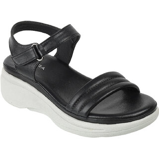 Lazera Black Wedge Sandals for Women Criss Cross Slingback EVA Sole Casual Wear view 2